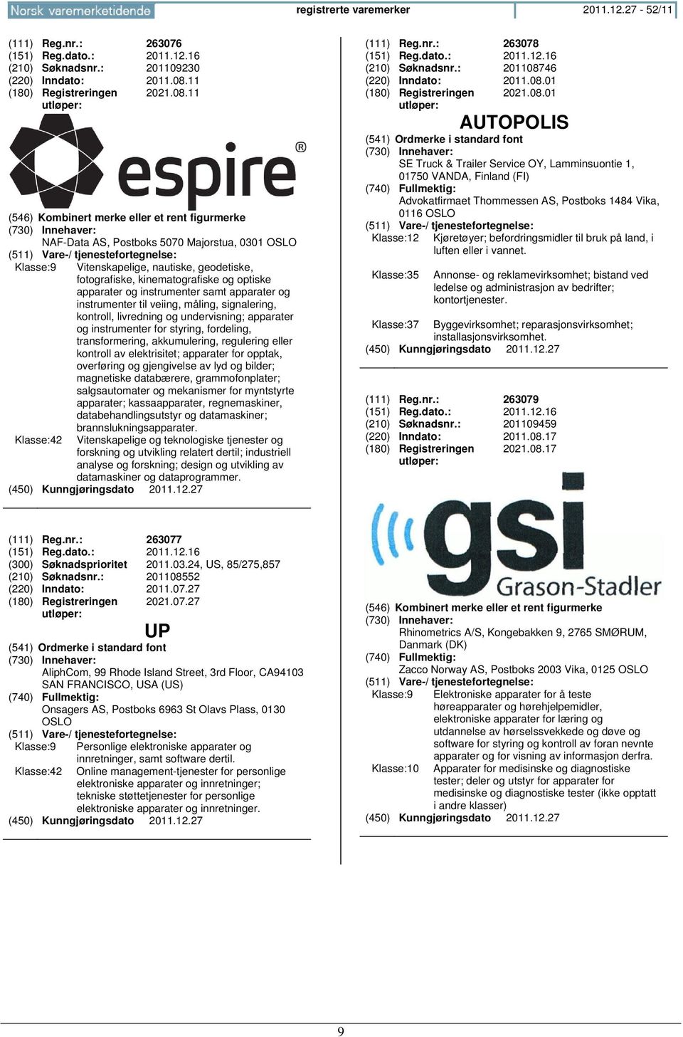 11 (546) Kombinert merke eller et rent figurmerke NAF-Data AS, Postboks 5070 Majorstua, 0301 OSLO Klasse:9 Vitenskapelige, nautiske, geodetiske, fotografiske, kinematografiske og optiske apparater og