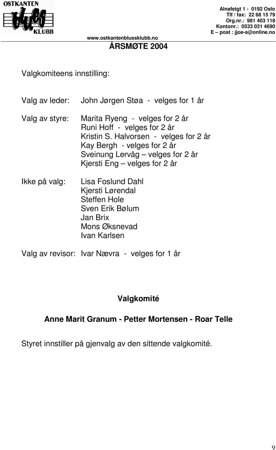 Halvorsen - velges for Kay Bergh - velges for Sveinung Lervåg velges for Kjersti Eng velges for Lisa Foslund Dahl Kjersti Lørendal