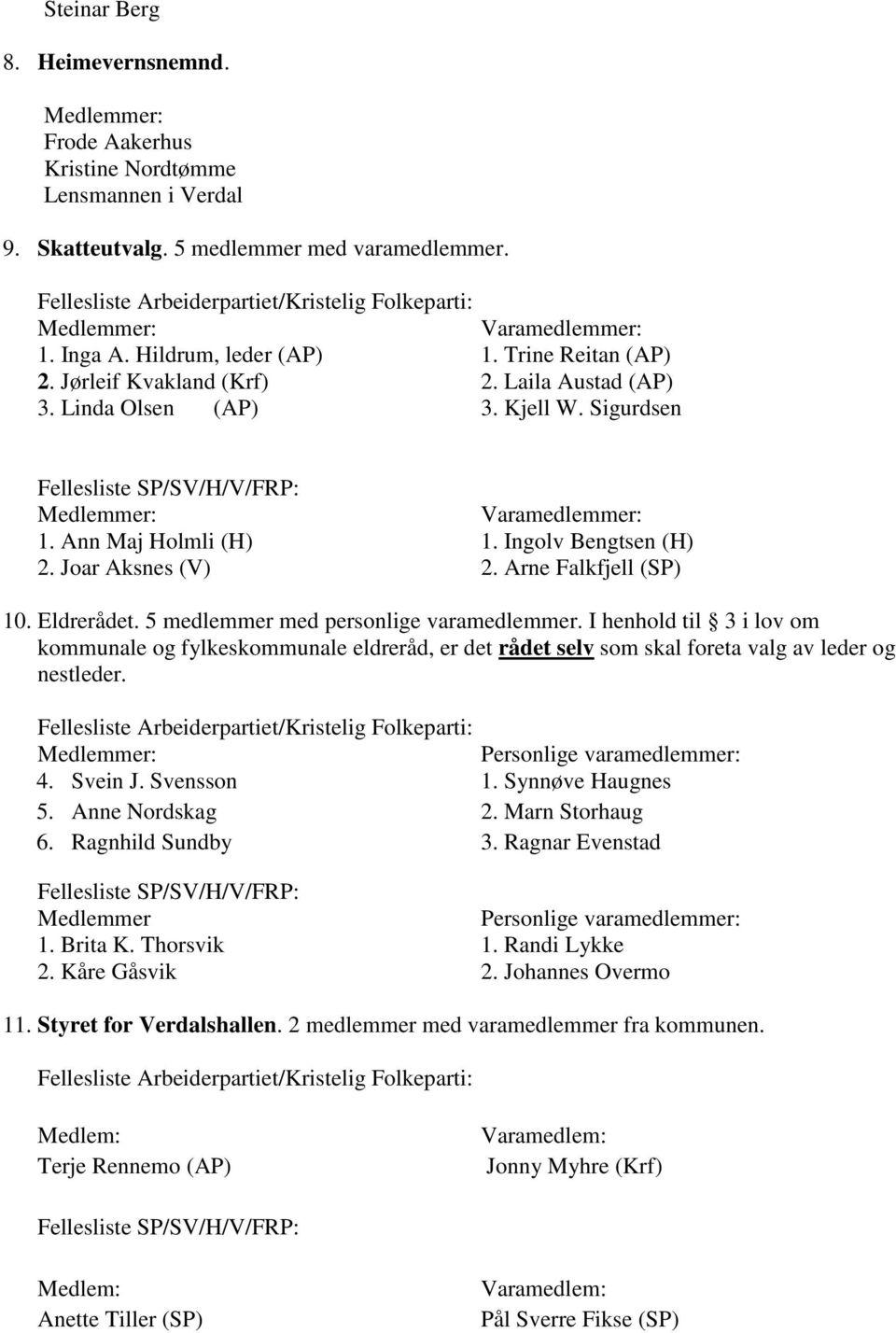 5 medlemmer med personlige varamedlemmer. I henhold til 3 i lov om kommunale og fylkeskommunale eldreråd, er det rådet selv som skal foreta valg av leder og nestleder. 4. Svein J. Svensson 1.