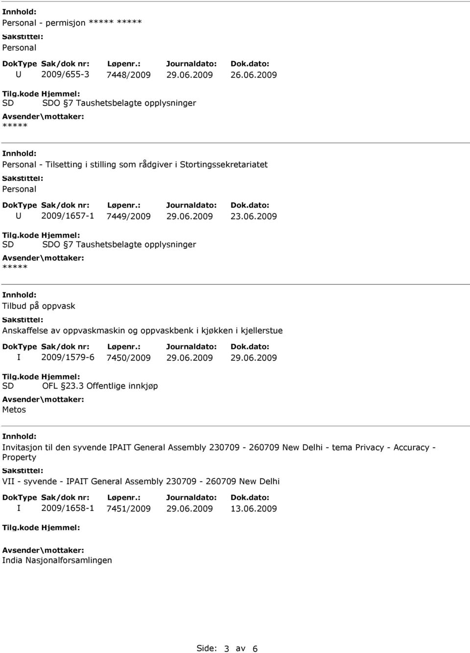 2009 O 7 Taushetsbelagte opplysninger ***** Tilbud på oppvask Anskaffelse av oppvaskmaskin og oppvaskbenk i kjøkken i kjellerstue 2009/1579-6 7450/2009 OFL 23.