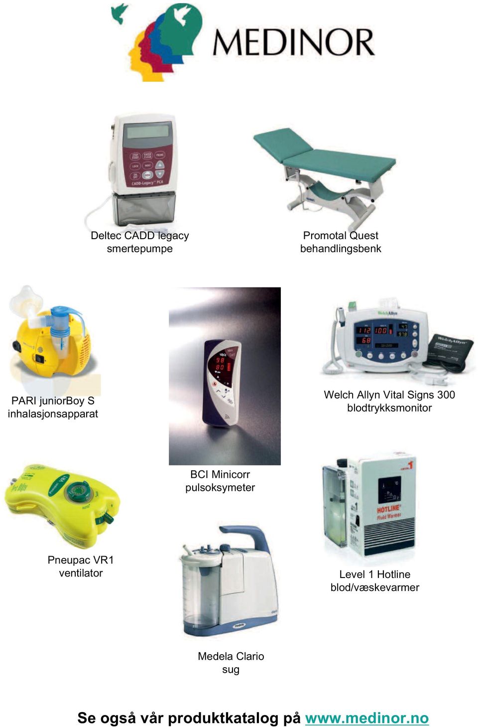 blodtrykksmonitor BCI Minicorr pulsoksymeter Pneupac VR1 ventilator