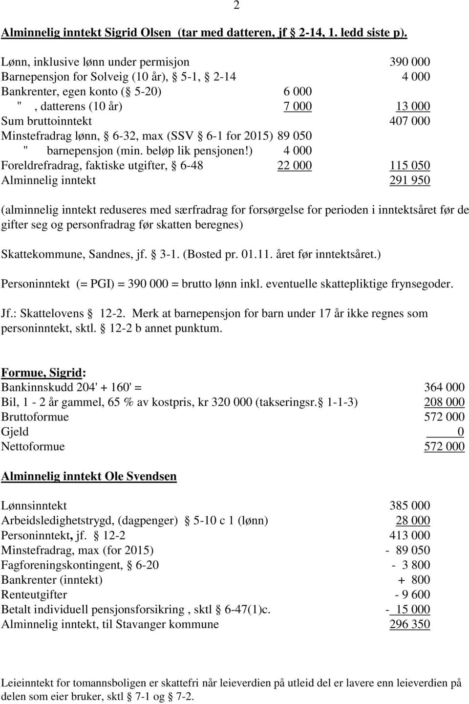 Minstefradrag lønn, 6-32, max (SSV 6-1 for 2015) 89 050 " barnepensjon (min. beløp lik pensjonen!