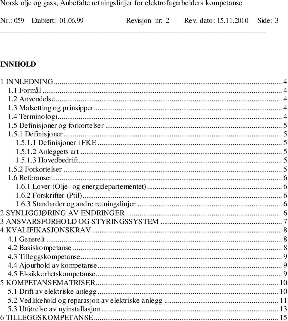 .. 6 1.6.2 Forskrifter (Ptil)... 6 1.6.3 Standarder og andre retningslinjer... 6 2 SYNLIGGJØRING AV ENDRINGER... 6 3 ANSVARSFORHOLD OG STYRINGSSYSTEM... 7 4 KVALIFIKASJONSKRAV... 8 4.