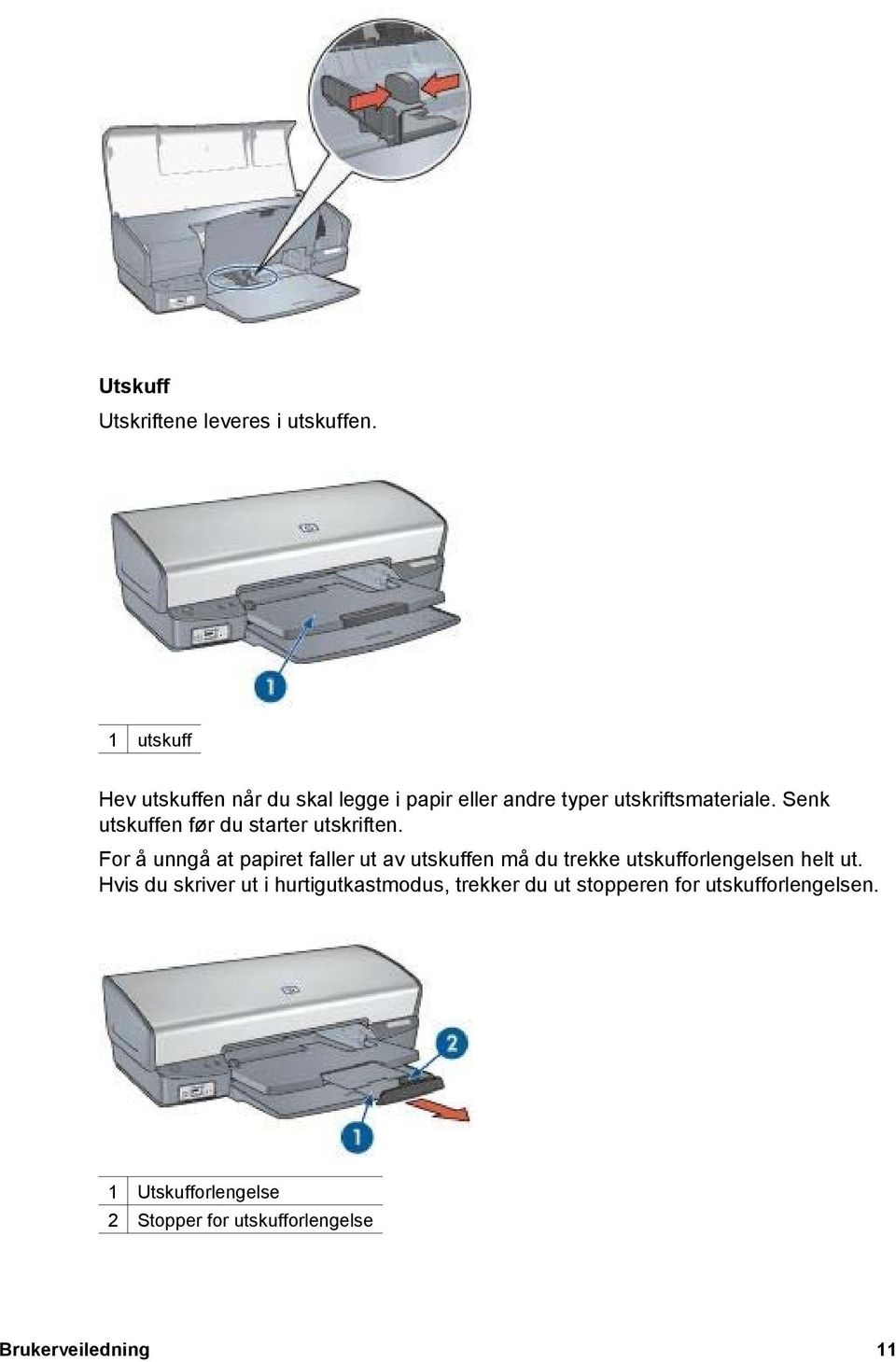 Senk utskuffen før du starter utskriften.