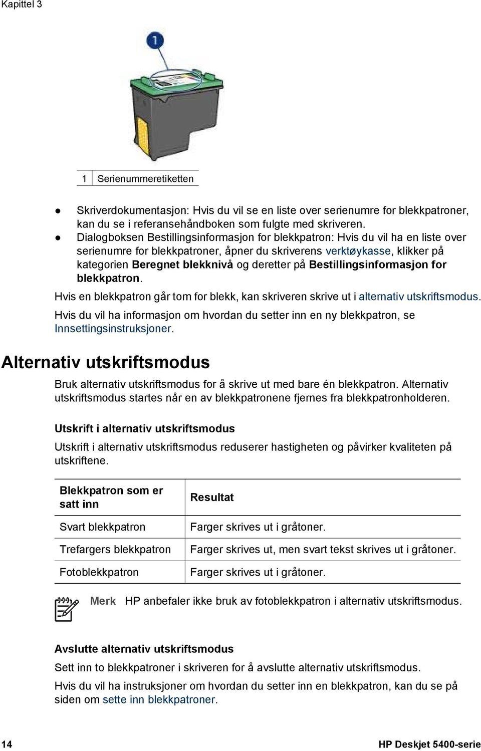 på Bestillingsinformasjon for blekkpatron. Hvis en blekkpatron går tom for blekk, kan skriveren skrive ut i alternativ utskriftsmodus.