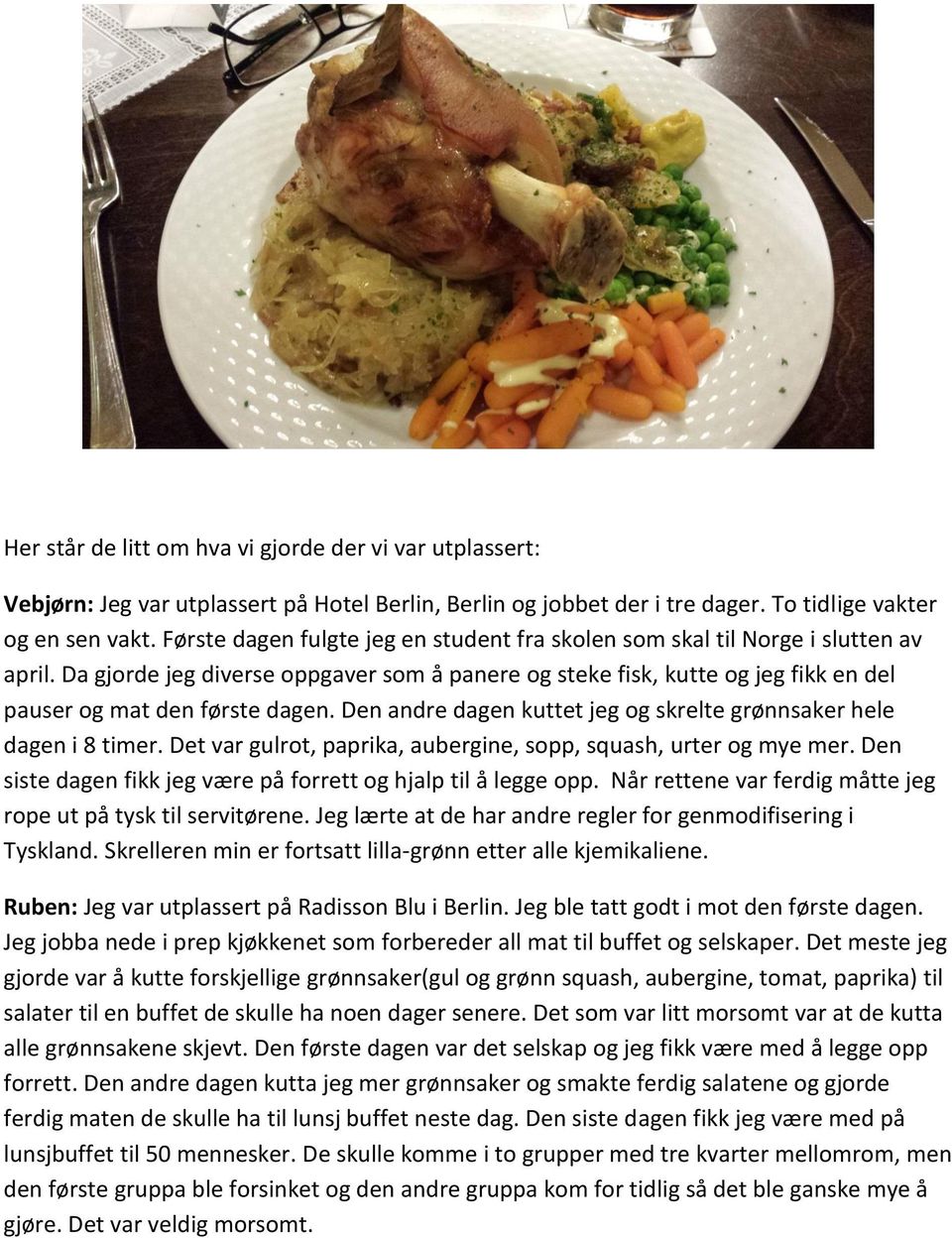 Den andre dagen kuttet jeg og skrelte grønnsaker hele dagen i 8 timer. Det var gulrot, paprika, aubergine, sopp, squash, urter og mye mer.