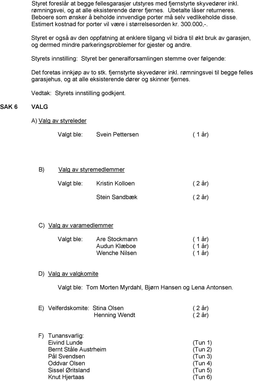 Styret er også av den oppfatning at enklere tilgang vil bidra til økt bruk av garasjen, og dermed mindre parkeringsproblemer for gjester og andre.