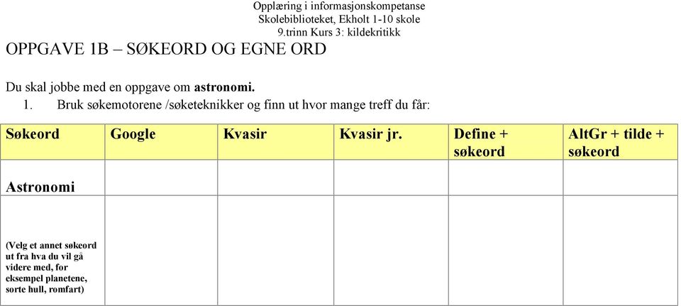 Bruk søkemotorene /søketeknikker og finn ut hvor mange treff du får: Søkeord