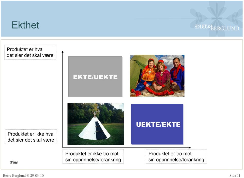 Pine Produktet er ikke tro mot sin opprinnelse/forankring Produktet