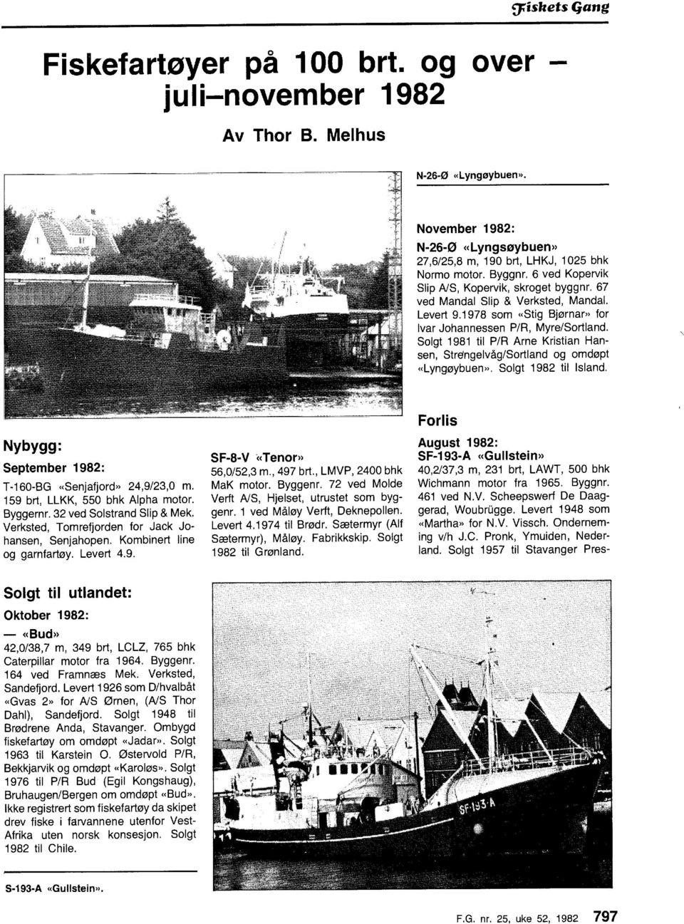 Slgt 1981 til P/R Arne Kristian Hansen, Strengelvåg/Srtland g mdøpt «Lyngøybuen». Slgt 1982 til Island. Nybygg: September 1982: T-160-BG «Senjafjrd» 24,9/23,0 m. 159 brt, LLKK, 550 bhk Alpha mtr.