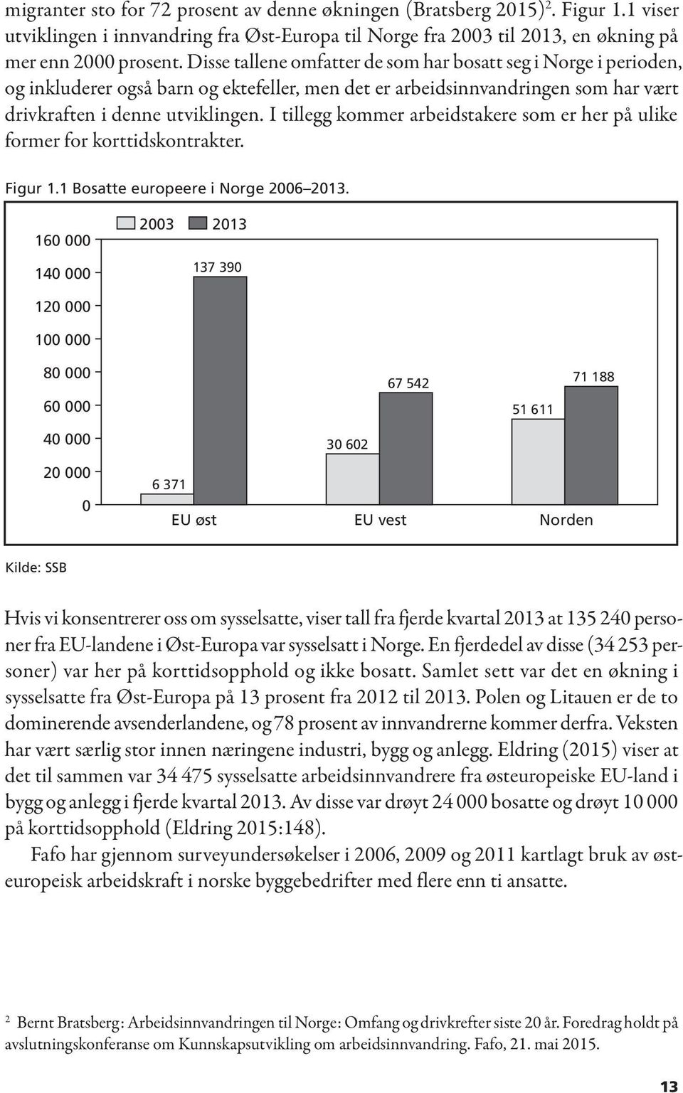 I tillegg kommer arbeidstakere som er her på ulike former for korttidskontrakter. Figur 1.1 Bosatte europeere i Norge 2006 2013.