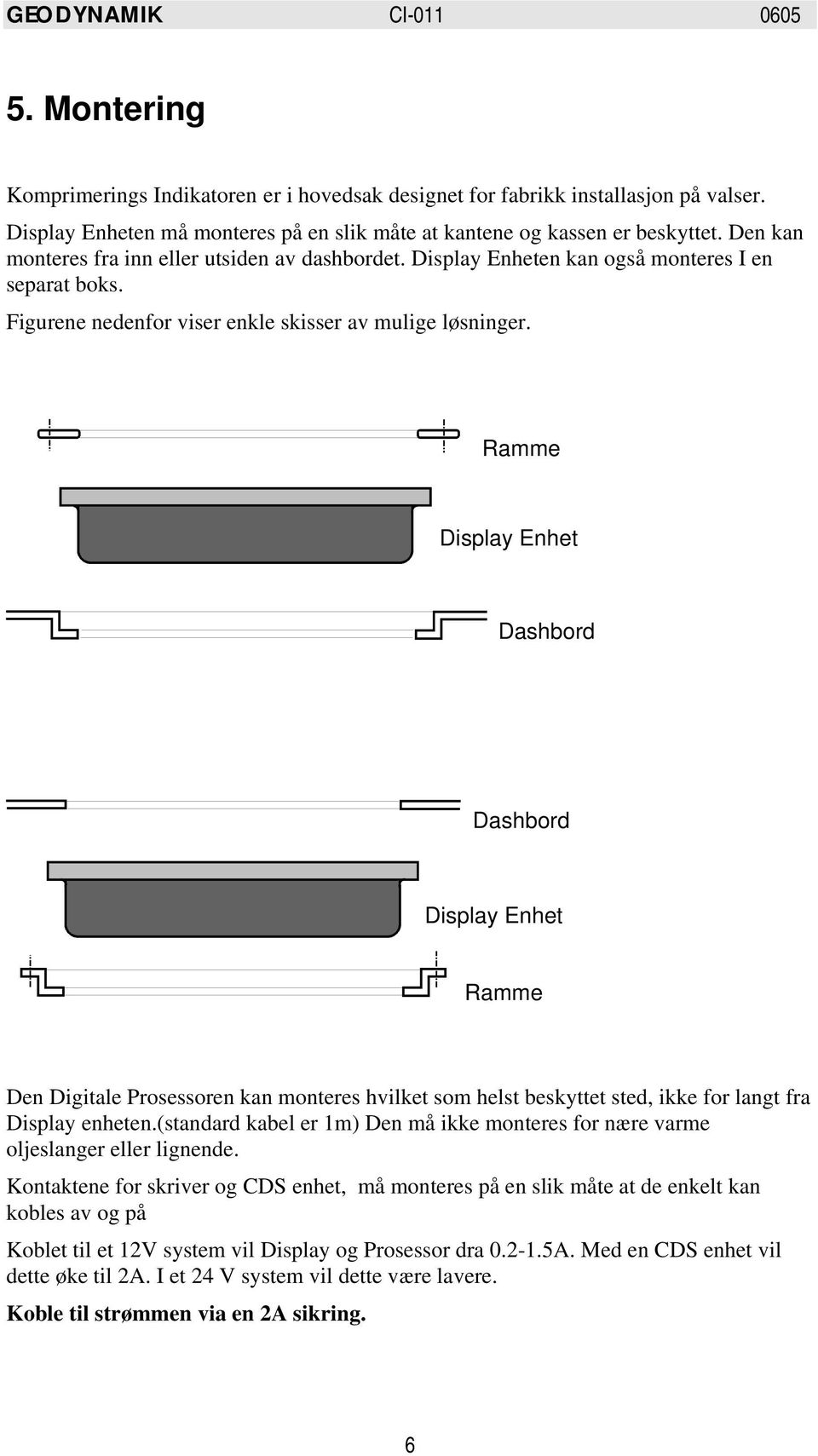 Ramme Display Enhet Dashbord Dashbord Display Enhet Ramme Den Digitale Prosessoren kan monteres hvilket som helst beskyttet sted, ikke for langt fra Display enheten.