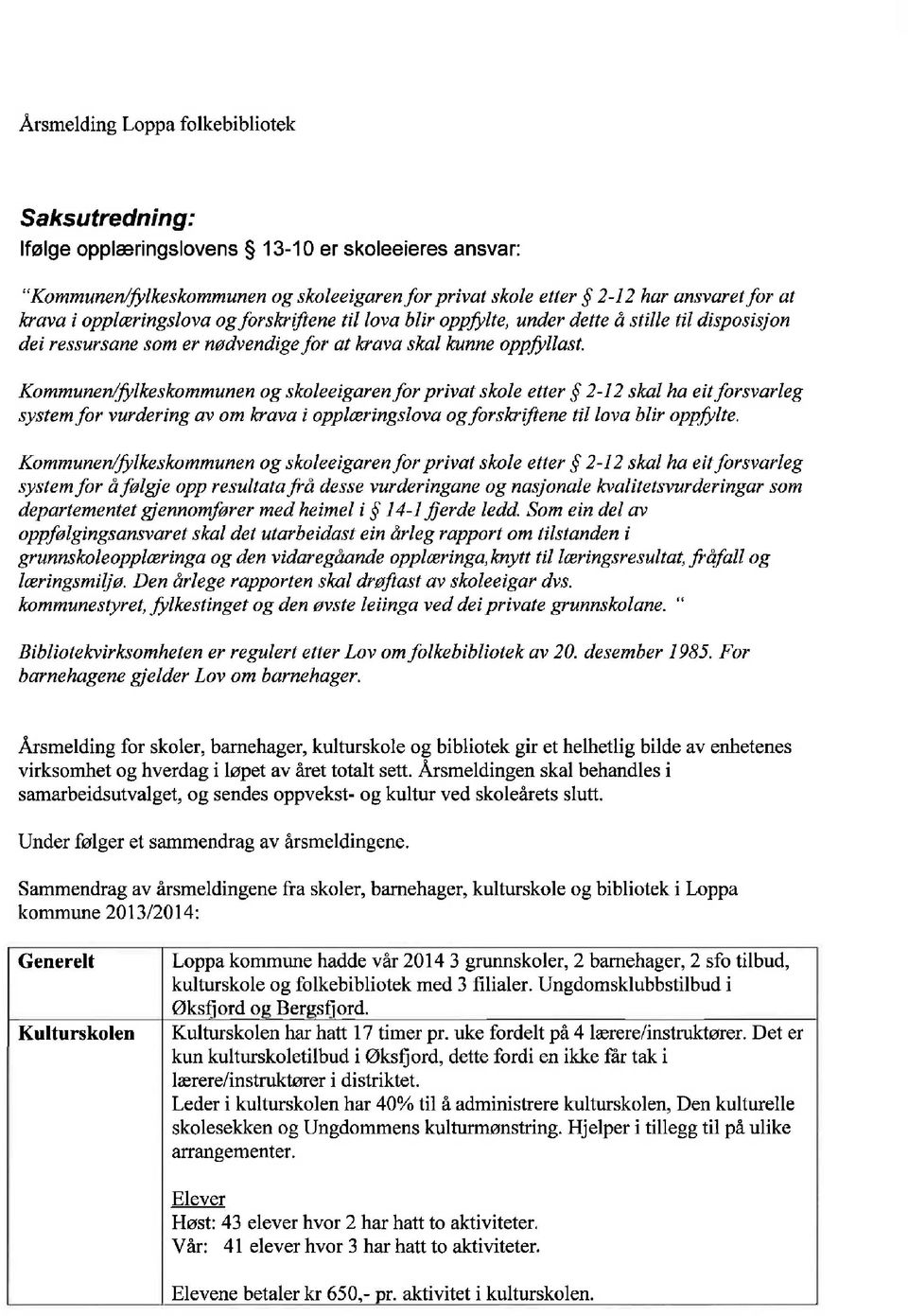 Kommunen/fylkeskommunen og skoleeigarenþr privat skole etter $ 2-12 skal ha eitforsvarleg systemfor vurdering av om lcrava i opplæringslova ogforslcriftene til lova blir oppfylte.