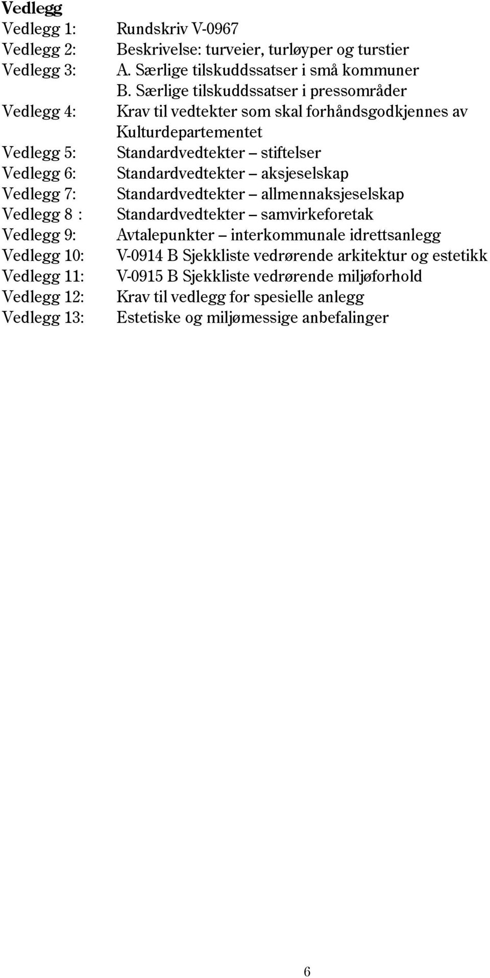 Standardvedtekter aksjeselskap Vedlegg 7: Standardvedtekter allmennaksjeselskap Vedlegg 8 : Standardvedtekter samvirkeforetak Vedlegg 9: Avtalepunkter interkommunale idrettsanlegg