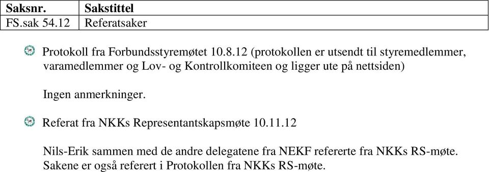ute på nettsiden) Ingen anmerkninger. Referat fra NKKs Representantskapsmøte 10.11.