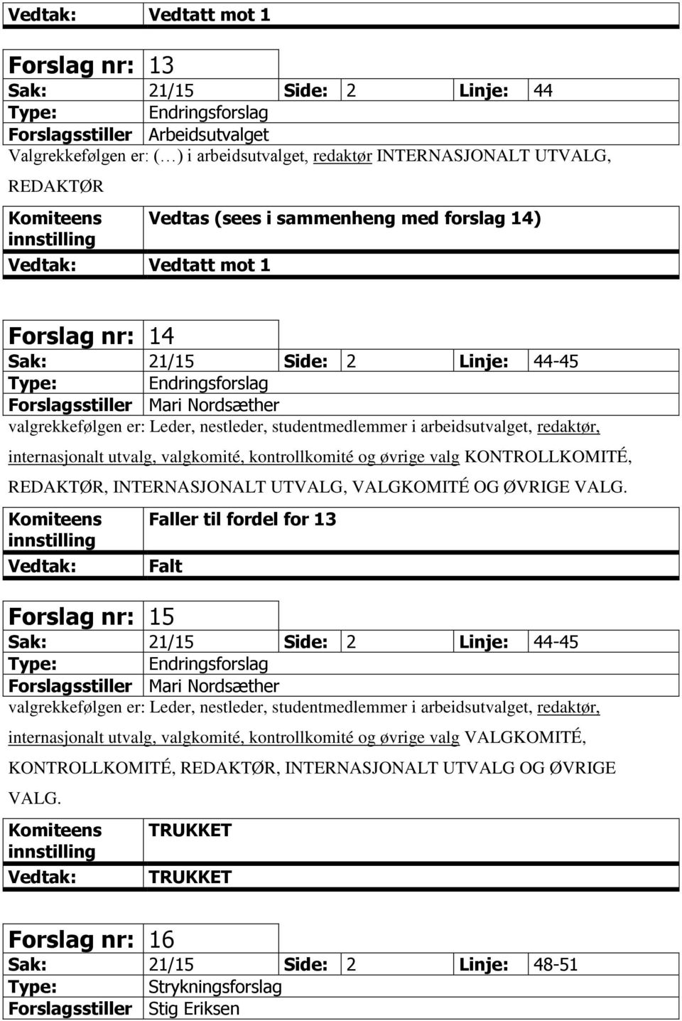 arbeidsutvalget, redaktør, internasjonalt utvalg, valgkomité, kontrollkomité og øvrige valg KONTROLLKOMITÉ, REDAKTØR, INTERNASJONALT UTVALG, VALGKOMITÉ OG ØVRIGE VALG.