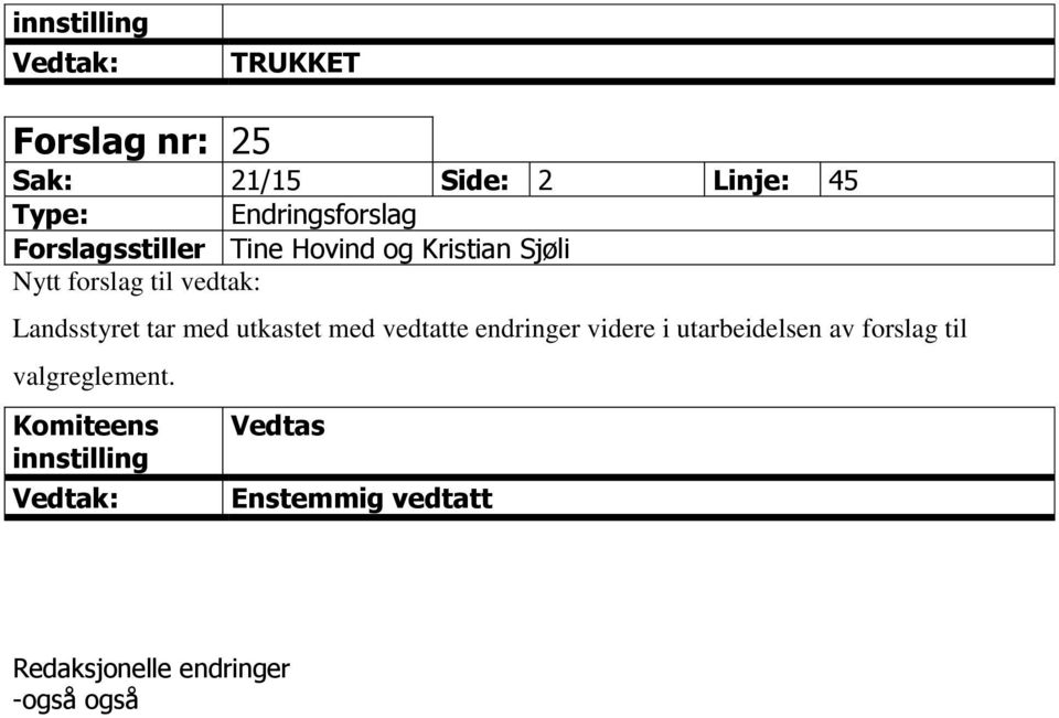 Landsstyret tar med utkastet med vedtatte endringer videre i