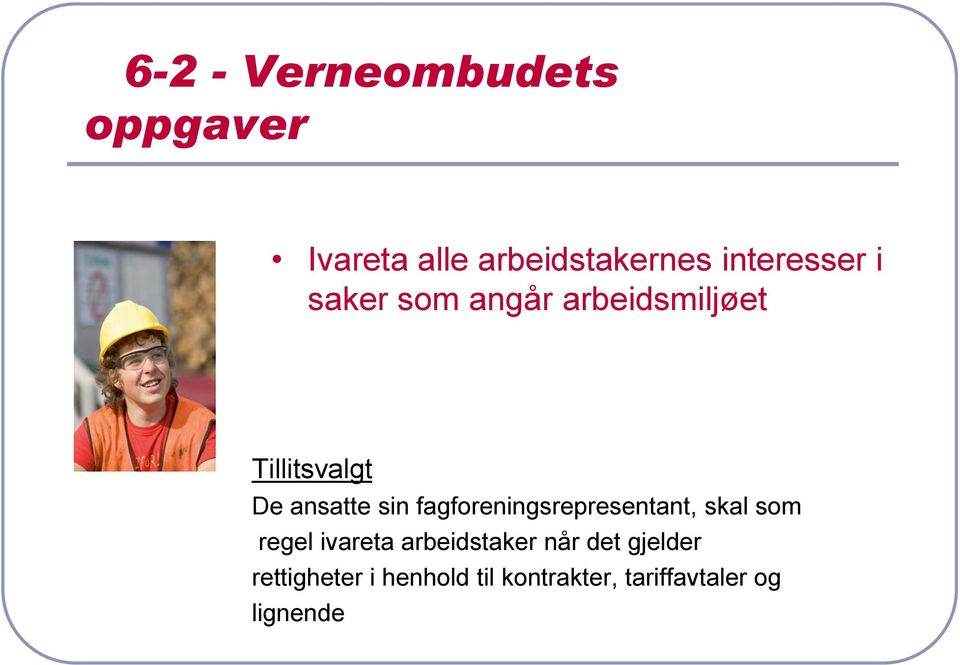 sin fagforeningsrepresentant, skal som regel ivareta arbeidstaker