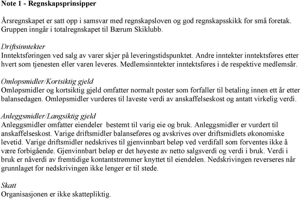 Medlemsinntekter inntektsføres i de respektive medlemsår.