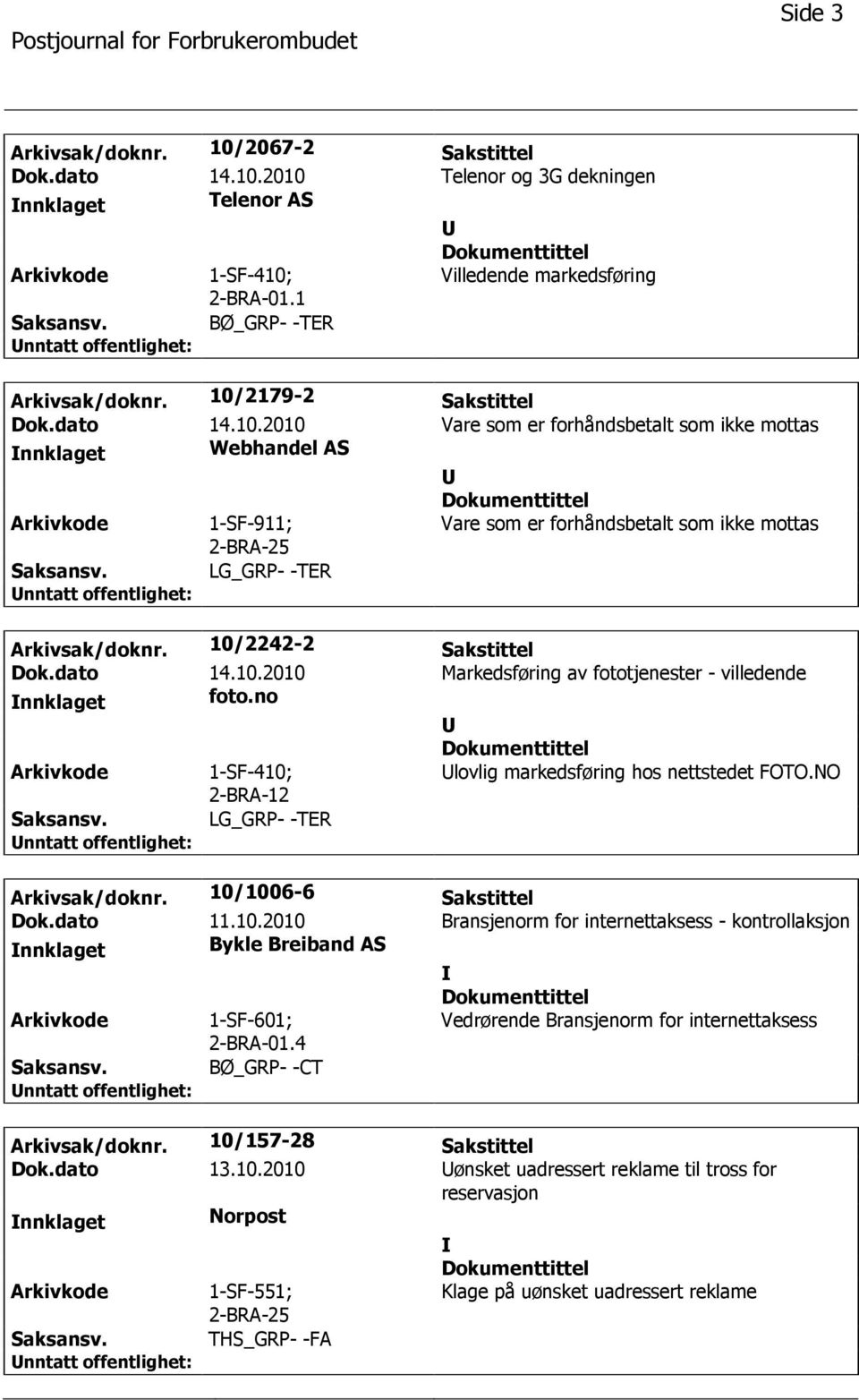 10/2242-2 Sakstittel Dok.dato 14.10.2010 Markedsføring av fototjenester - villedende nnklaget foto.no 1-SF-410; 2-BRA-12 lovlig markedsføring hos nettstedet FOTO.NO LG_GRP- -TER Arkivsak/doknr.