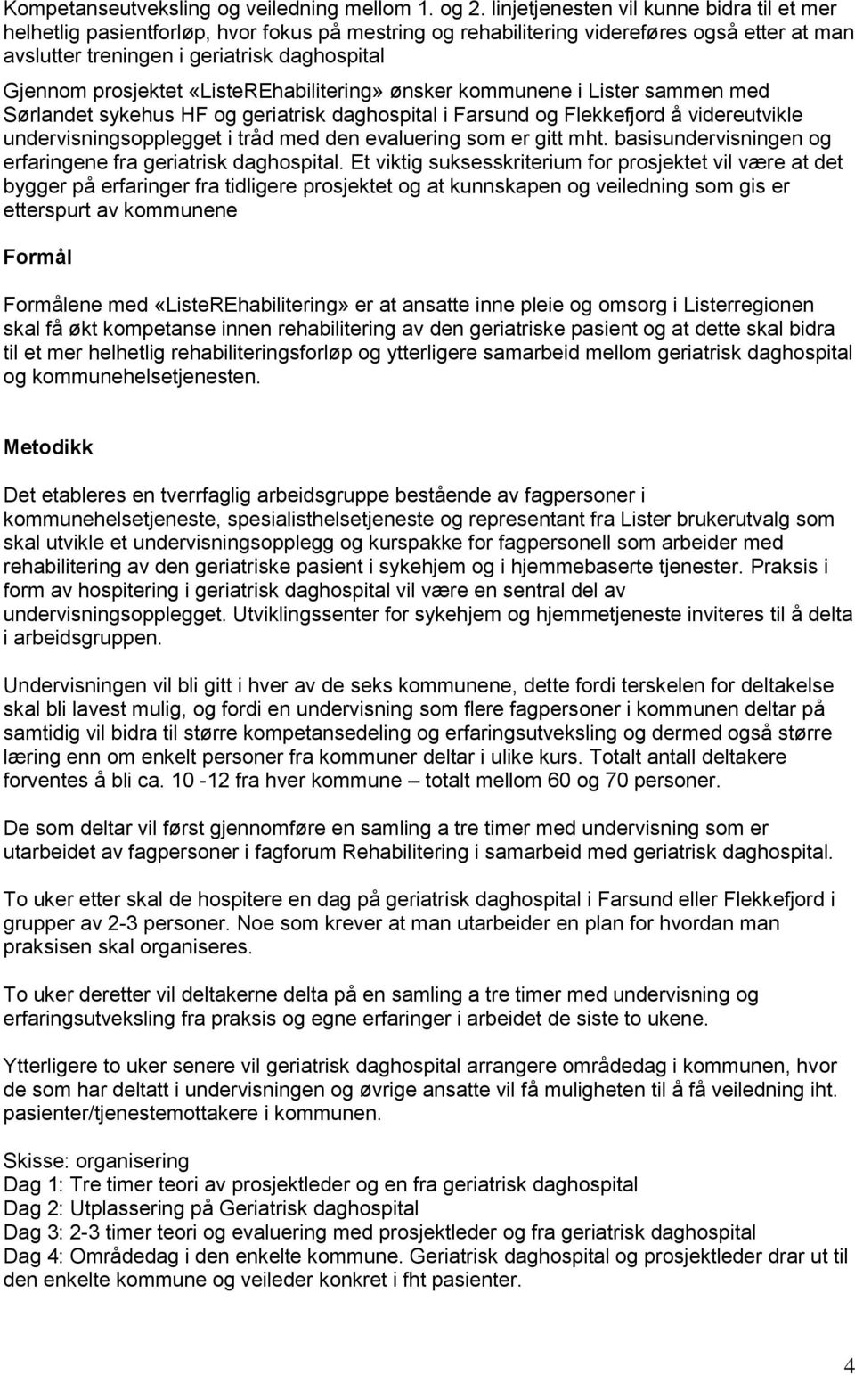 prosjektet «ListeREhabilitering» ønsker kommunene i Lister sammen med Sørlandet sykehus HF og geriatrisk daghospital i Farsund og Flekkefjord å videreutvikle undervisningsopplegget i tråd med den