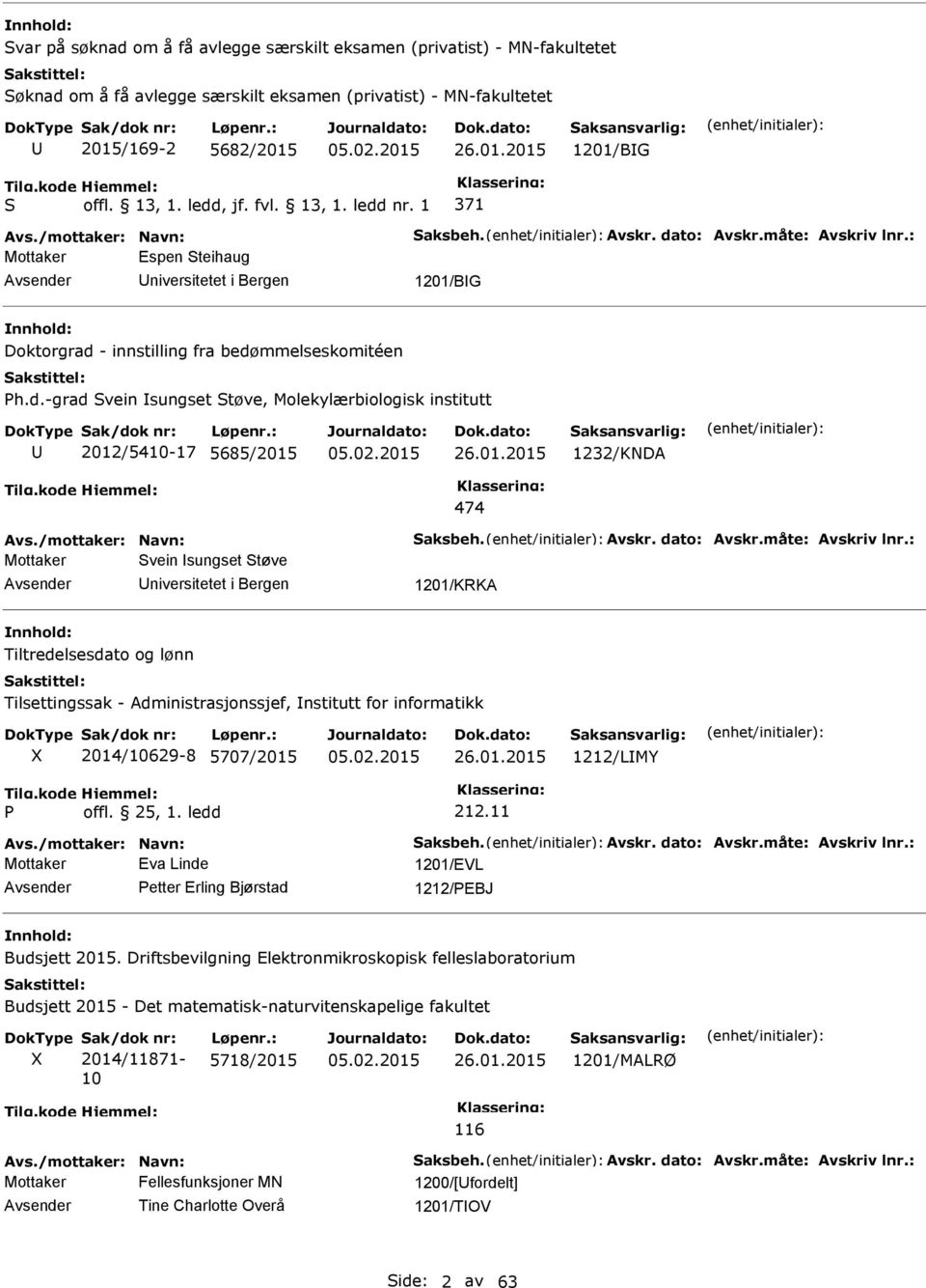 01.2015 1232/KDA 474 Avs./mottaker: avn: aksbeh. Avskr. dato: Avskr.måte: Avskriv lnr.