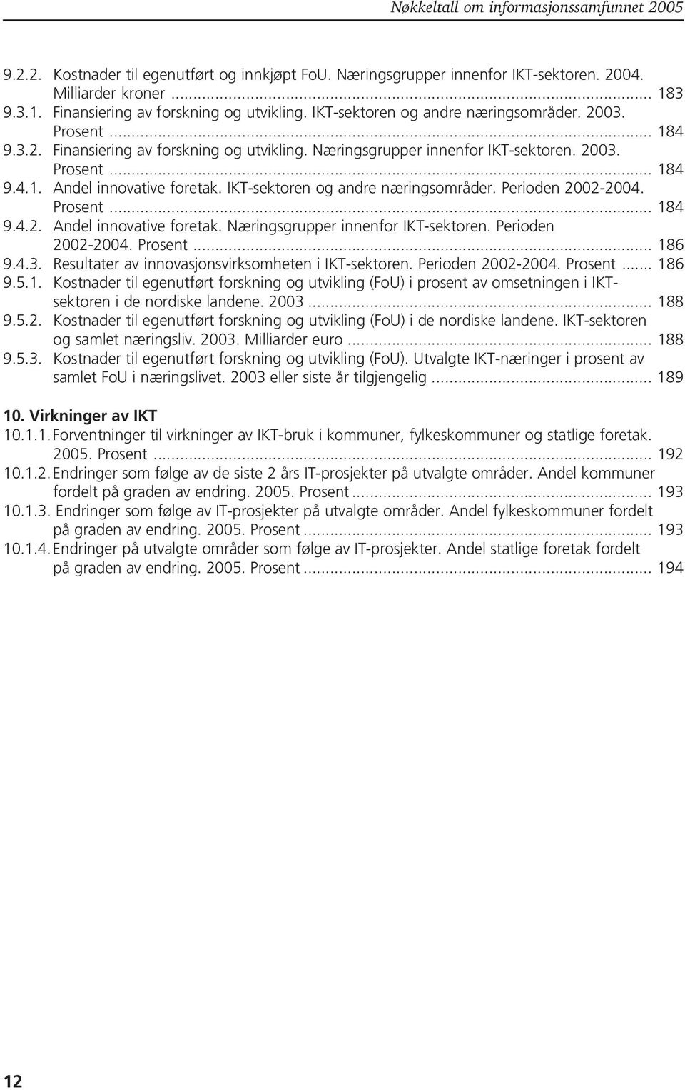 IKT-sektoren og andre næringsområder. Perioden 2002-2004.... 184 9.4.2. Andel innovative foretak. Næringsgrupper innenfor IKT-sektoren. Perioden 2002-2004.... 186 9.4.3.