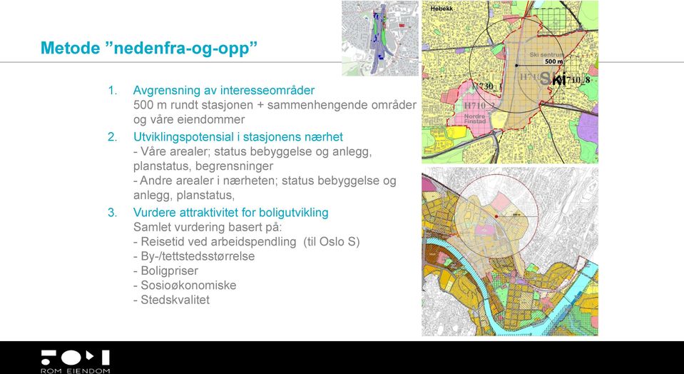 Utviklingspotensial i stasjonens nærhet - Våre arealer; status bebyggelse og anlegg, planstatus, begrensninger - Andre