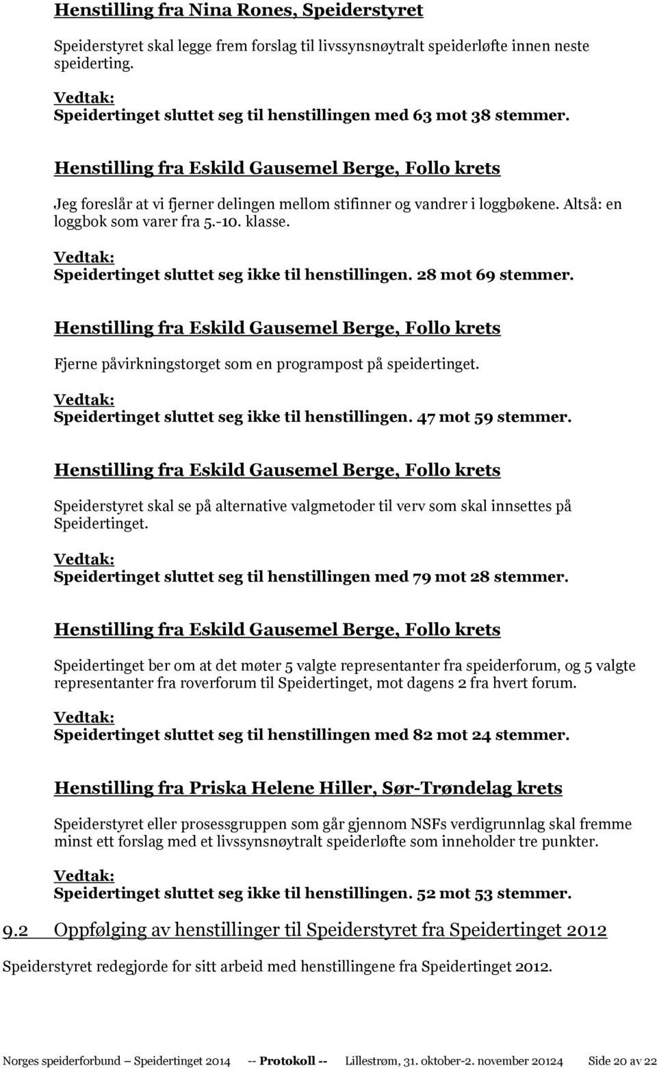 Altså: en loggbok som varer fra 5.-10. klasse. Speidertinget sluttet seg ikke til henstillingen. 28 mot 69 stemmer.