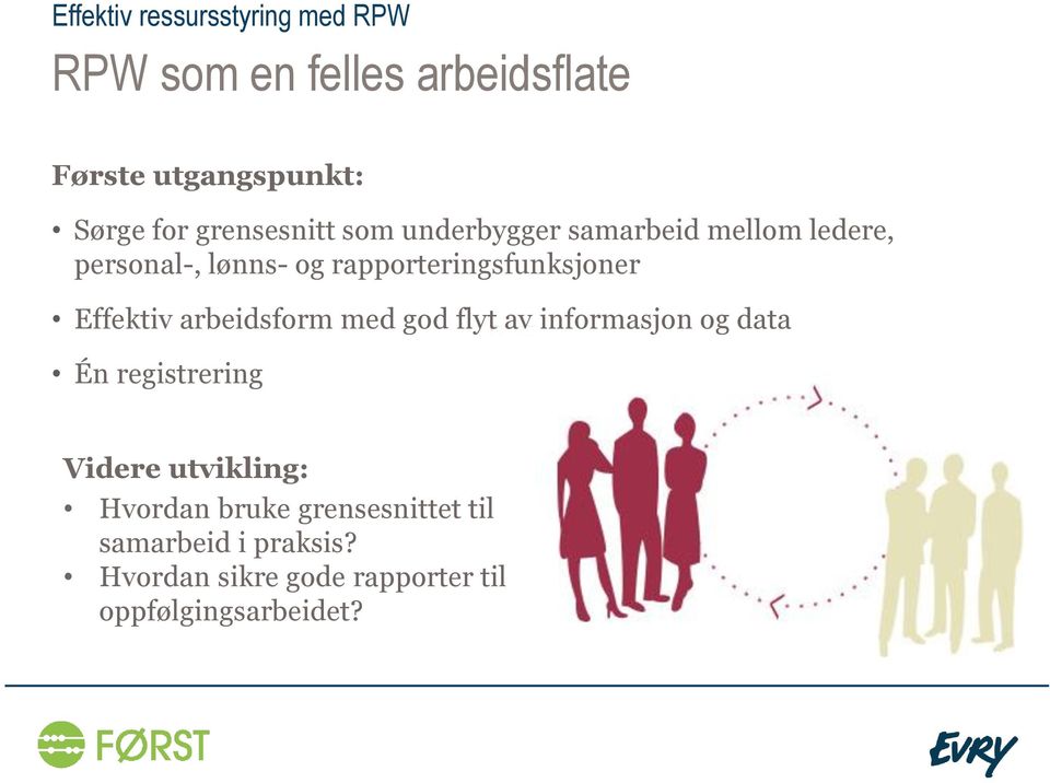 arbeidsform med god flyt av informasjon og data Én registrering Videre utvikling: Hvordan