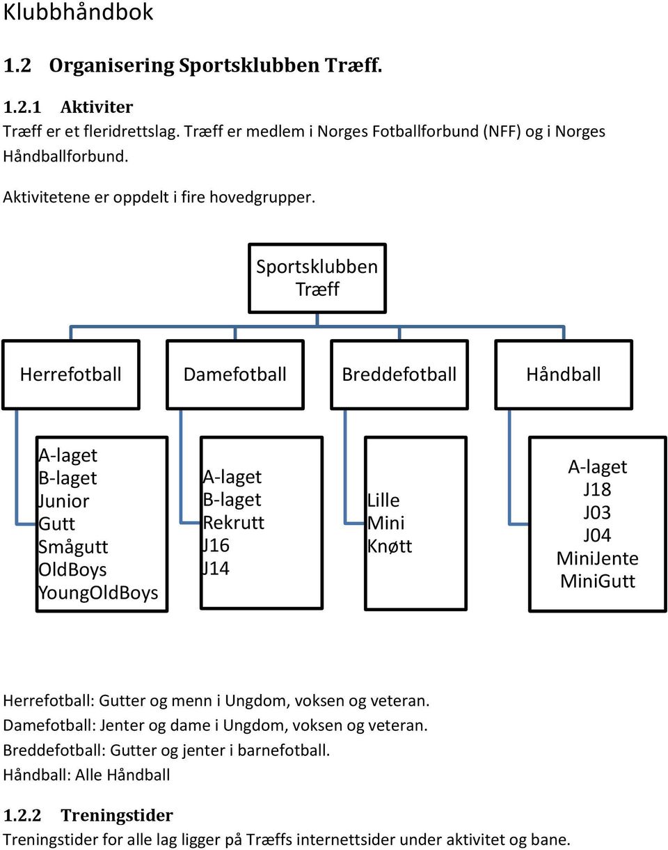 Sportsklubben Træff Herrefotball Damefotball Breddefotball Håndball A-laget B-laget Junior Gutt Smågutt OldBoys YoungOldBoys A-laget B-laget Rekrutt J16 J14 Lille Mini Knøtt