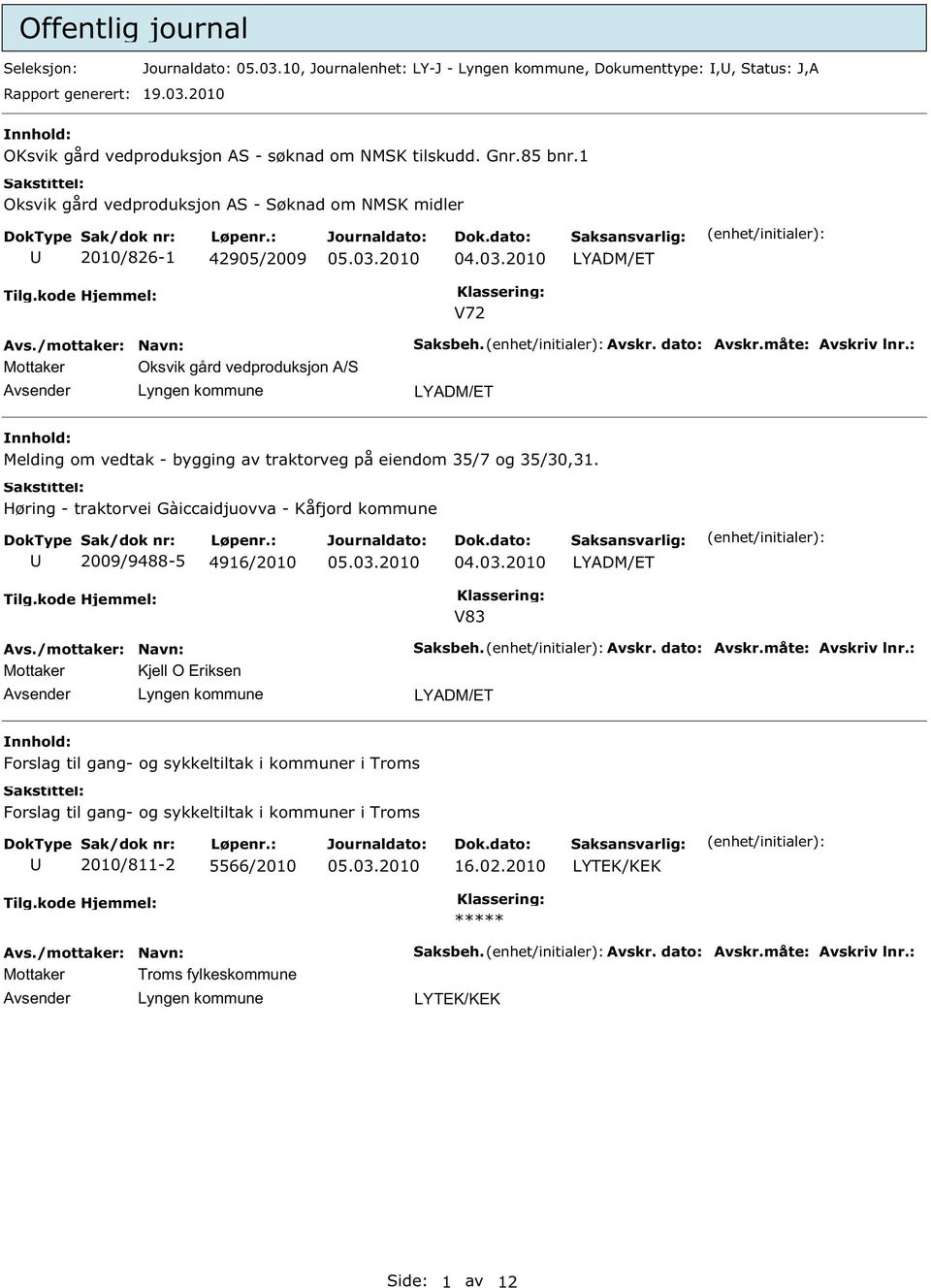 : LYADM/ET Melding om vedtak - bygging av traktorveg på eiendom 35/7 og 35/30,31. Høring - traktorvei Gàiccaidjuovva - Kåfjord kommune 2009/9488-5 4916/2010 04.03.