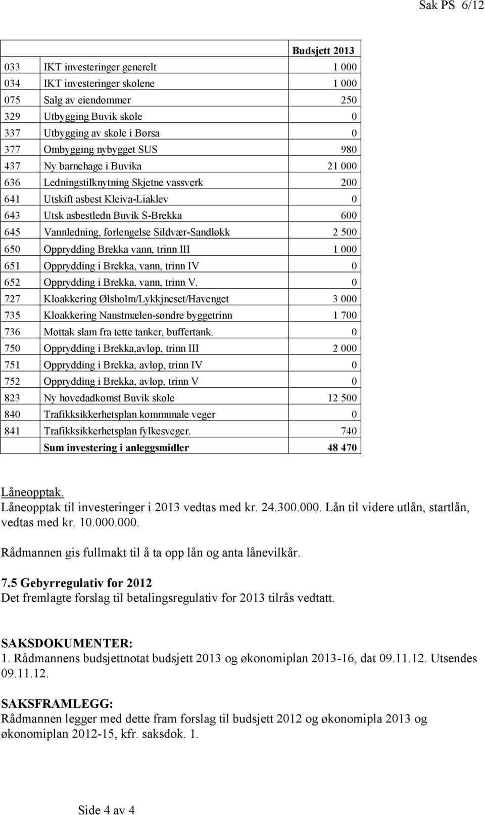 forlengelse Sildvær-Sandløkk 2 500 650 Opprydding Brekka vann, trinn III 1 000 651 Opprydding i Brekka, vann, trinn IV 0 652 Opprydding i Brekka, vann, trinn V.