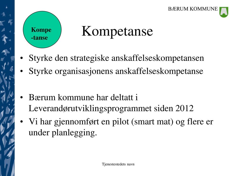 anskaffelseskompetanse Bærum kommune har deltatt i