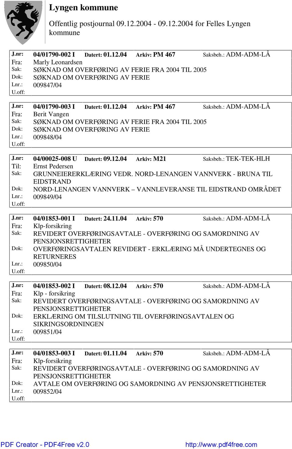 : 009848/04 J.nr: 04/00025-008 U Datert: 09.12.04 Arkiv: M21 Saksbeh.: TEK-TEK-HLH Til: Ernst Pedersen Sak: GRUNNEIERERKLÆRING VEDR.