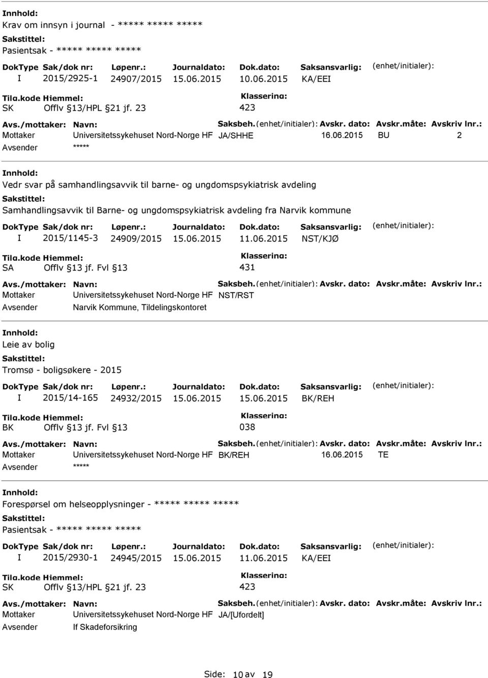 2015 B 2 ***** Vedr svar på samhandlingsavvik til barne- og ungdomspsykiatrisk avdeling Samhandlingsavvik til Barne- og ungdomspsykiatrisk avdeling fra Narvik kommune 2015/1145-3 24909/2015 NST/KJØ