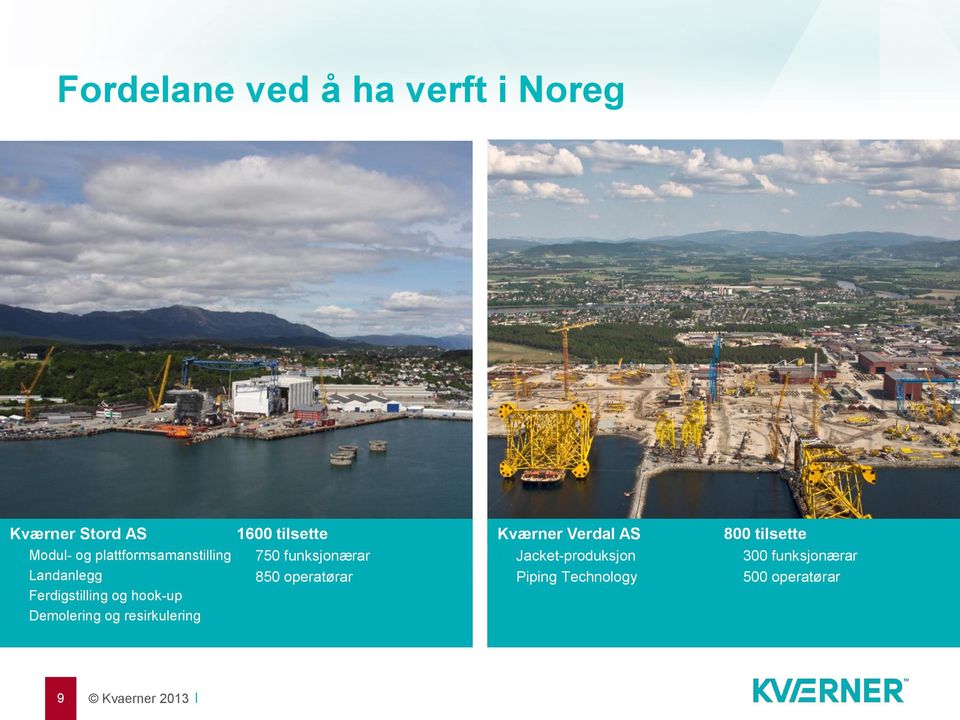 Ferdigstilling og hook-up Demolering og resirkulering Kværner Verdal AS