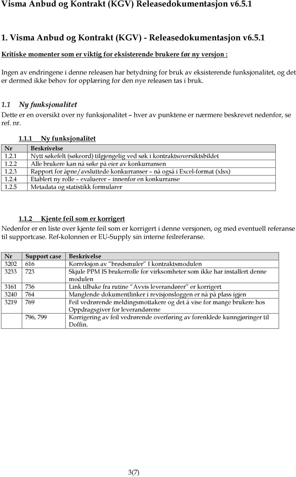 opplæring for den nye releasen tas i bruk. 1.1 Ny funksjonalitet Dette er en oversikt over ny funksjonalitet hver av punktene er nærmere beskrevet nedenfor, se ref. nr. 1.1.1 Ny funksjonalitet Nr Beskrivelse 1.