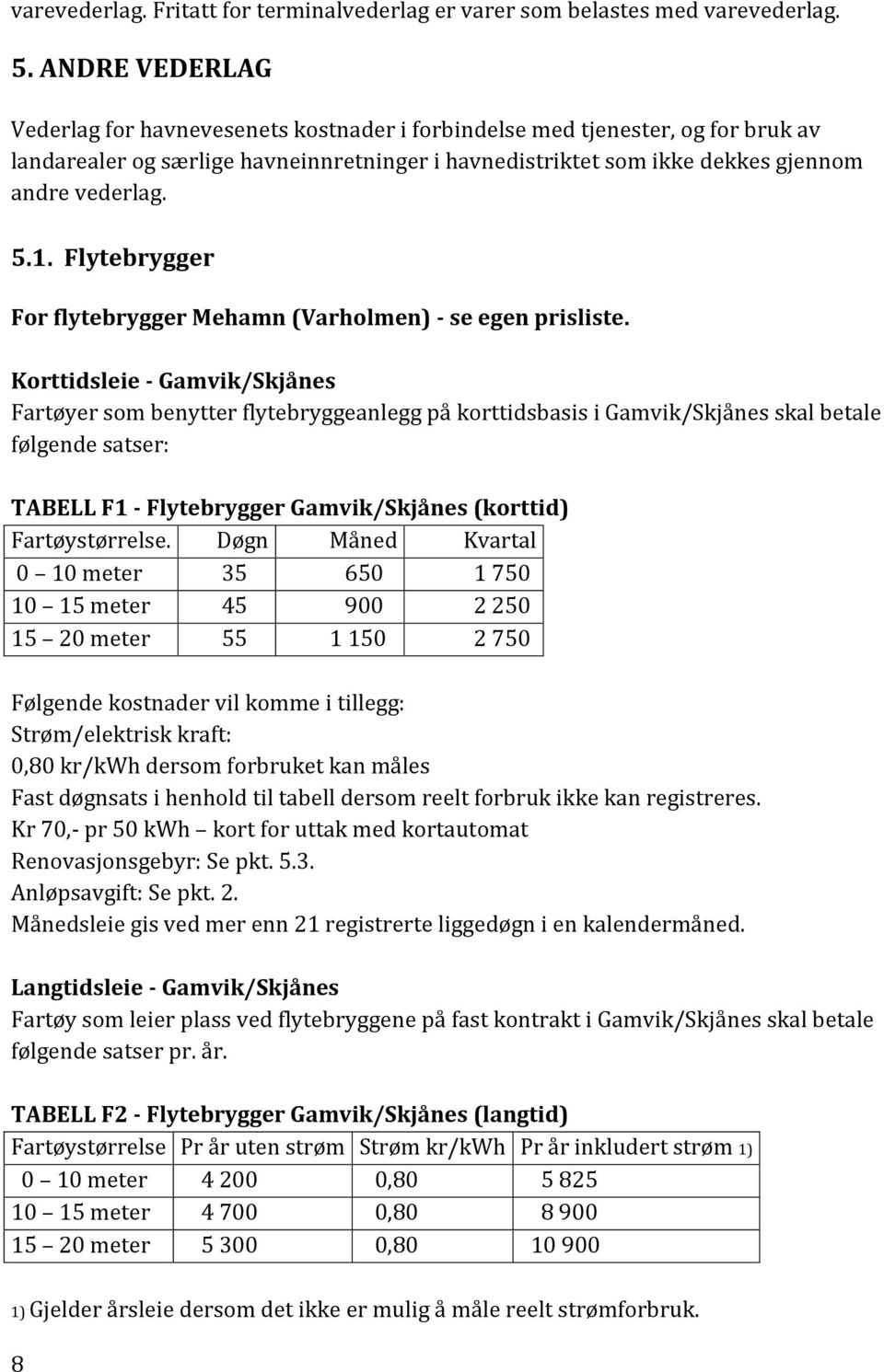 Flytebrygger For flytebrygger Mehamn (Varholmen) - se egen prisliste.