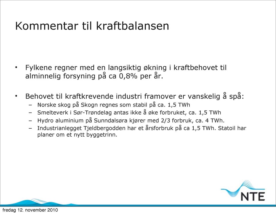 1,5 TWh Smelteverk i Sør-Trøndelag antas ikke å øke forbruket, ca.