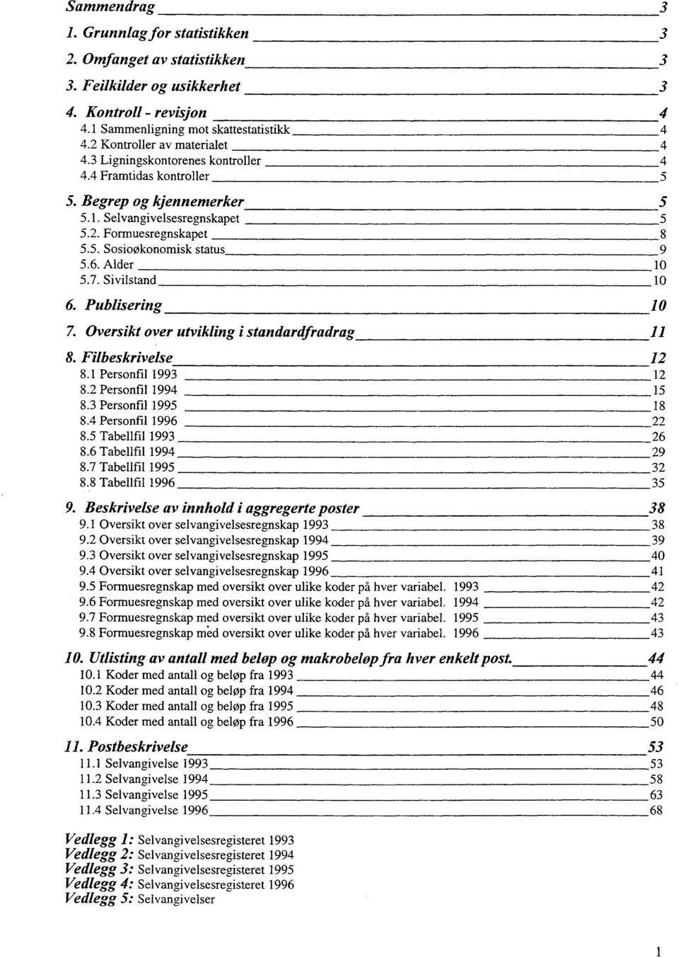 Sivilstand 10 6. Publisering 10 7. Oversikt over utvikling i standardfradrag 8. Filbeskrivelse 12 8.1 Personfil 1993 12 8.2 Personfil 1994 15 8.3 Personfil 1995 18 8.4 Personfil 1996 22 8.