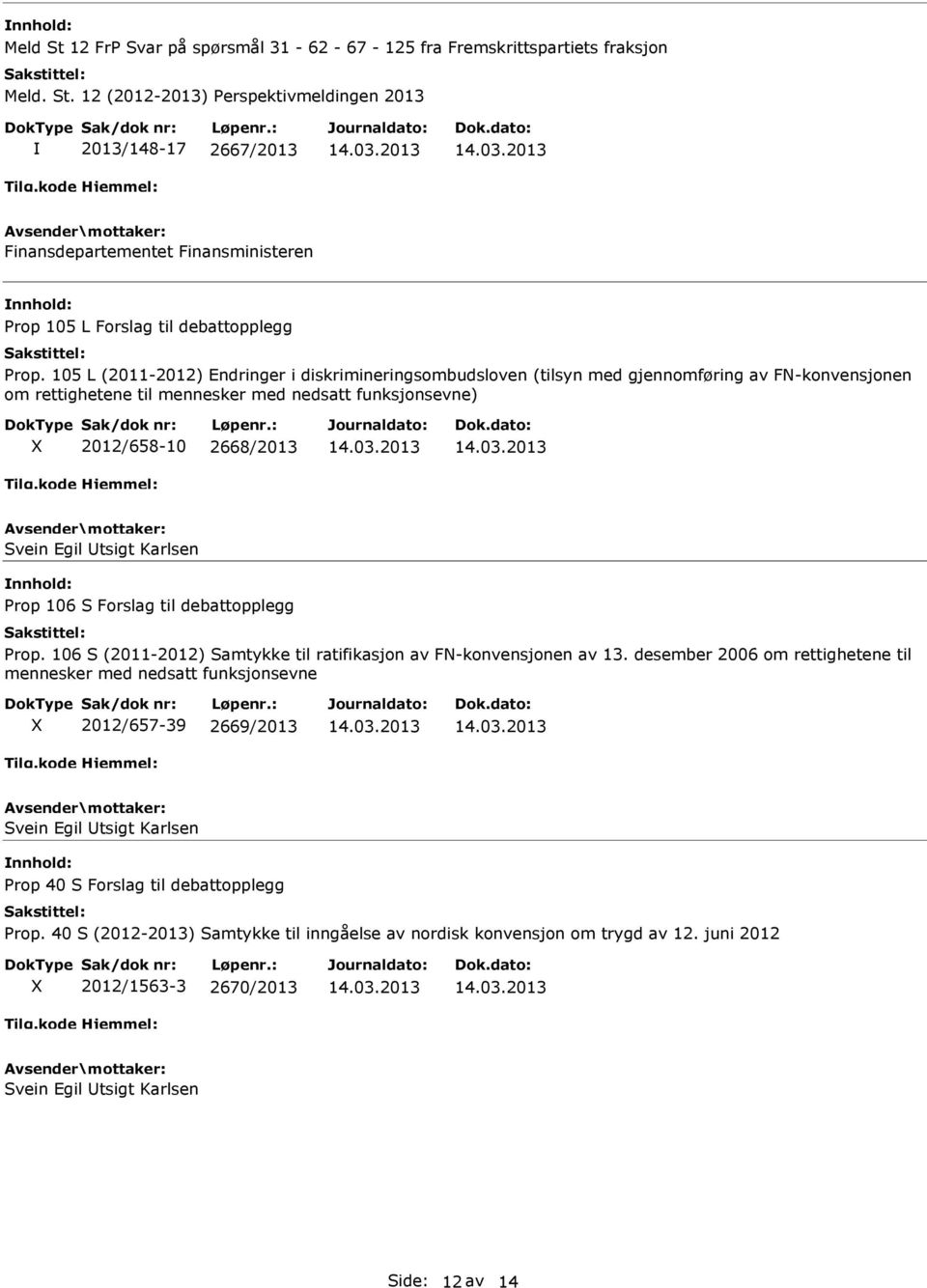 Karlsen Prop 106 S Forslag til debattopplegg Prop. 106 S (2011-2012) Samtykke til ratifikasjon av FN-konvensjonen av 13.