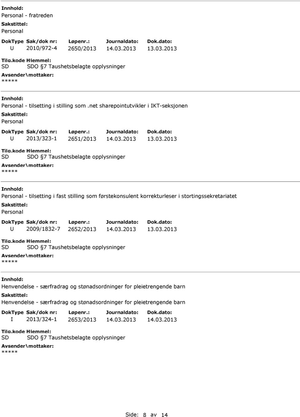 førstekonsulent korrekturleser i stortingssekretariatet Personal 2009/1832-7 2652/2013 O 7 Taushetsbelagte opplysninger Henvendelse - særfradrag og