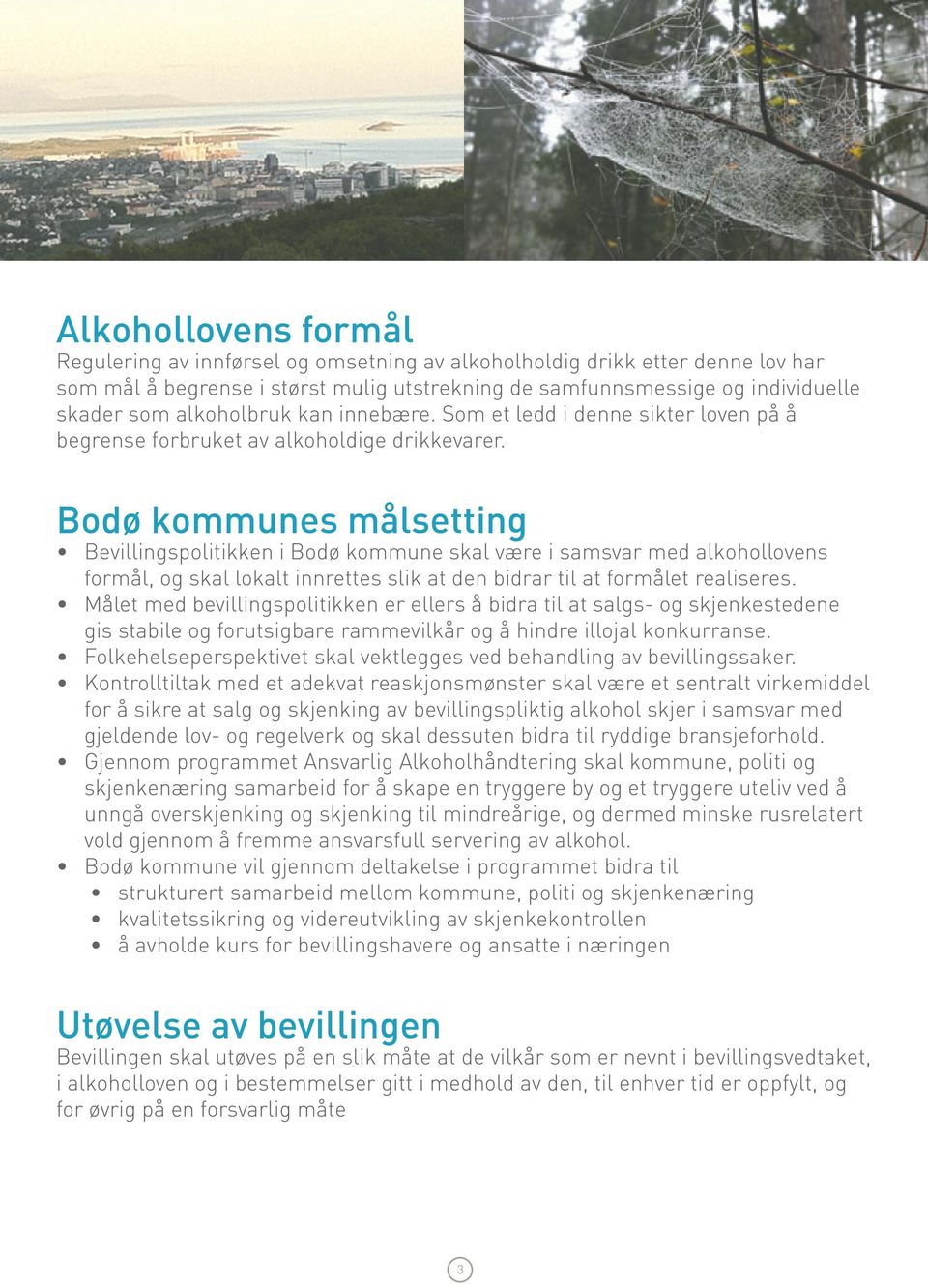 Bodø kommunes målsetting Bevillingspolitikken i Bodø kommune skal være i samsvar med alkohollovens formål, og skal lokalt innrettes slik at den bidrar til at formålet realiseres.