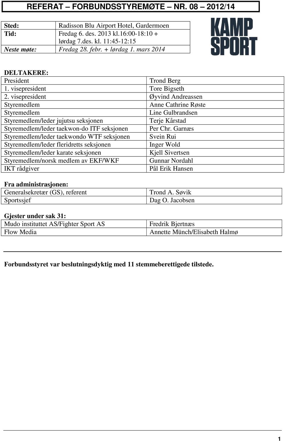 visepresident Øyvind Andreassen Styremedlem Anne Cathrine Røste Styremedlem Line Gulbrandsen Styremedlem/leder jujutsu seksjonen Terje Kårstad Styremedlem/leder taekwon-do ITF seksjonen Per Chr.