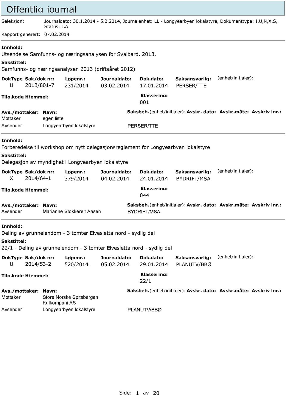 : egen liste ERSER/TTE Forberedelse til workshop om nytt delegasjonsreglement for Delegasjon av myndighet i X 2014/64-1 379/2014 24.01.2014 BYDRFT/MSA 044 Avs./mottaker: Navn: Saksbeh. Avskr.