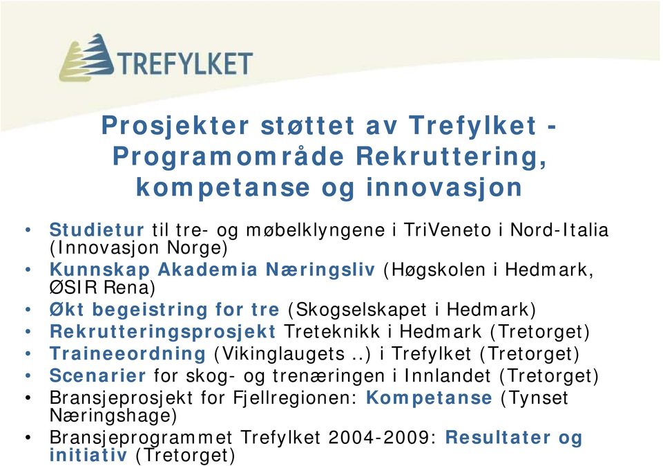 Rekrutteringsprosjekt Treteknikk i Hedmark (Tretorget) Traineeordning (Vikinglaugets.