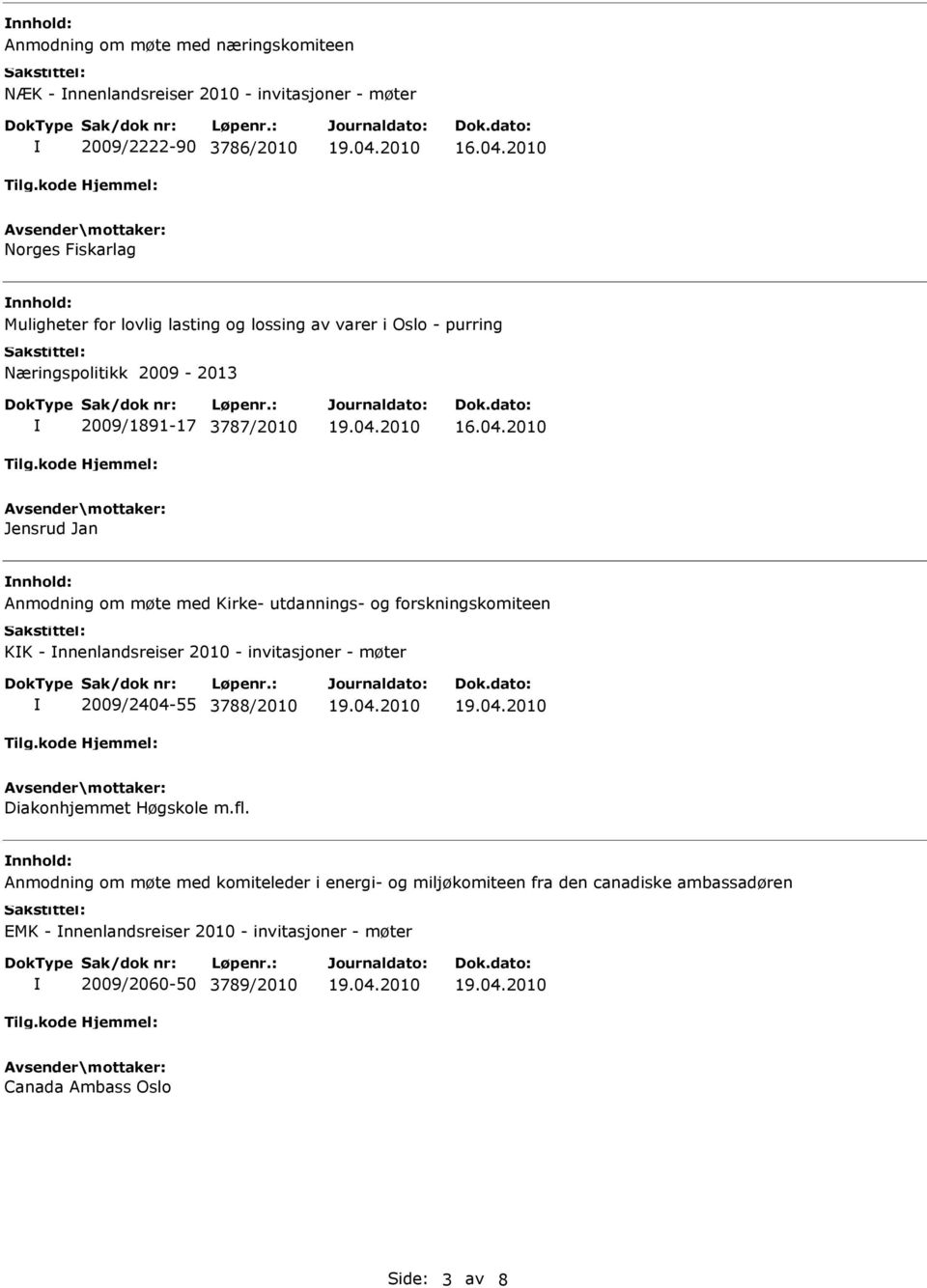 forskningskomiteen KK - nnenlandsreiser 2010 - invitasjoner - møter 2009/2404-55 3788/2010 Diakonhjemmet Høgskole m.fl.