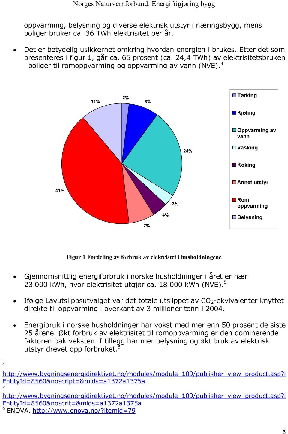 4 11% 2% 8% Tørking Kjøling Oppvarming av vann 24% Vasking Koking Annet utstyr 41% 3% Rom oppvarming 4% Belysning 7% Figur 1 Fordeling av forbruk av elektristet i husholdningene Gjennomsnittlig