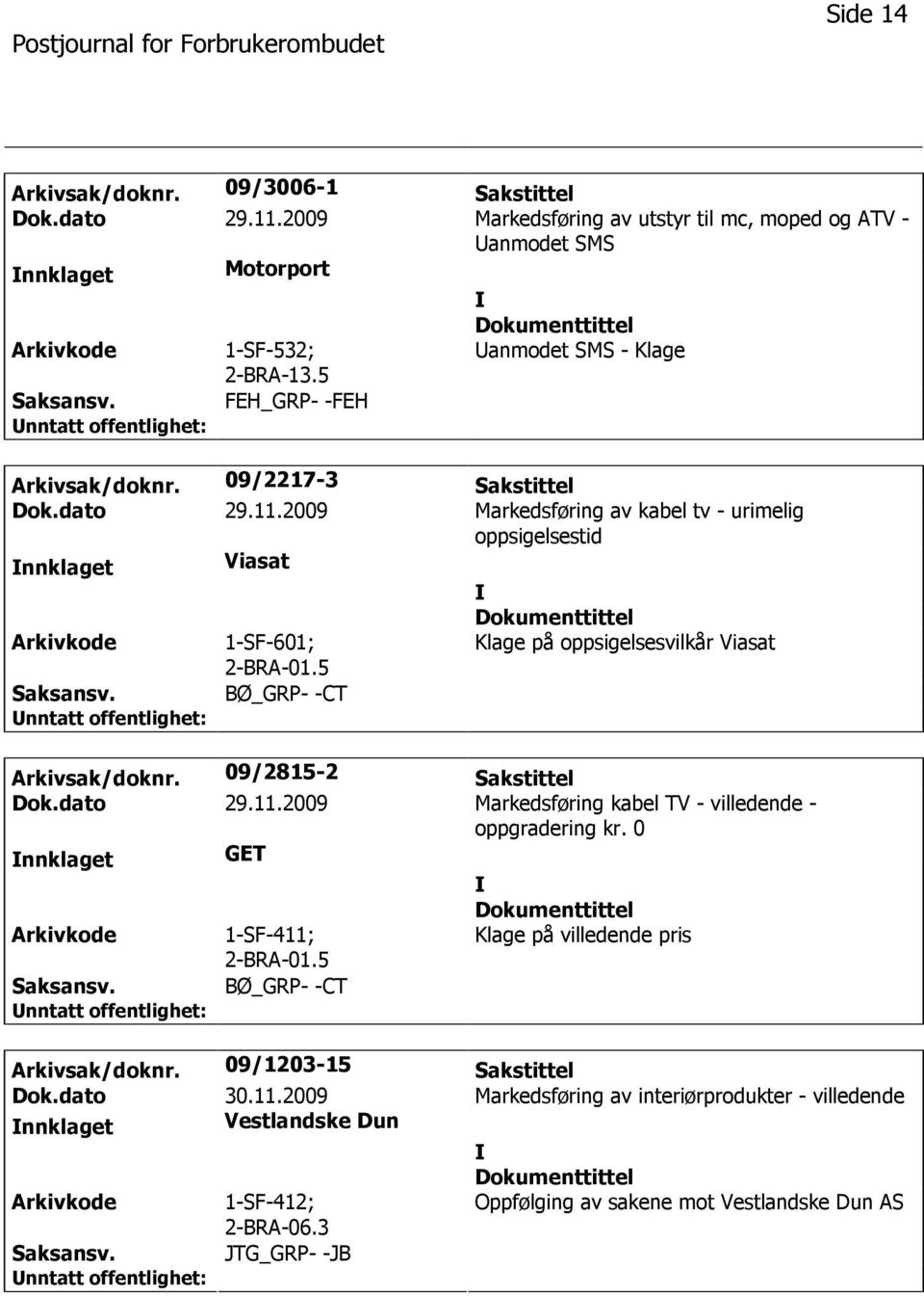 5 Klage på oppsigelsesvilkår Viasat BØ_GRP- -CT Arkivsak/doknr. 09/2815-2 Sakstittel Dok.dato 29.11.2009 Markedsføring kabel TV - villedende - oppgradering kr. 0 nnklaget GET 1-SF-411; 2-BRA-01.